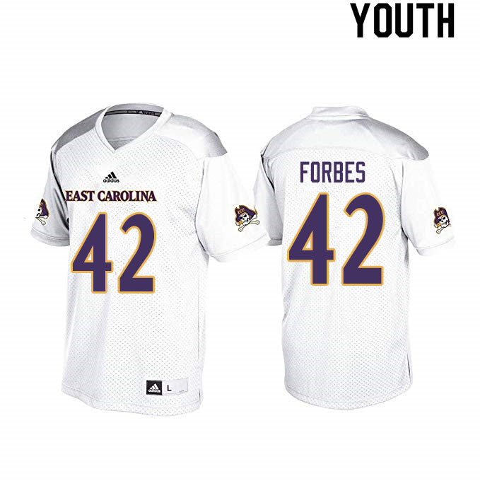 Youth #42 Keaton Forbes ECU Pirates College Football Jerseys Sale-White - Click Image to Close